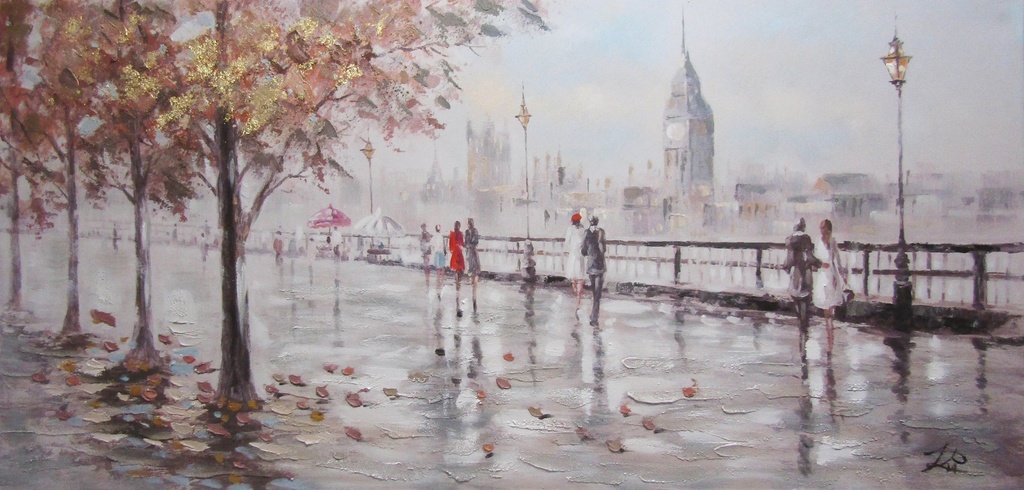 Oil On Canvas Paris Street Scene 700X1500mm