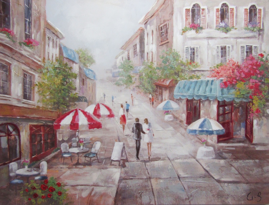 OIL ON CANVAS PARIS STREET SCENE 900X1200MM