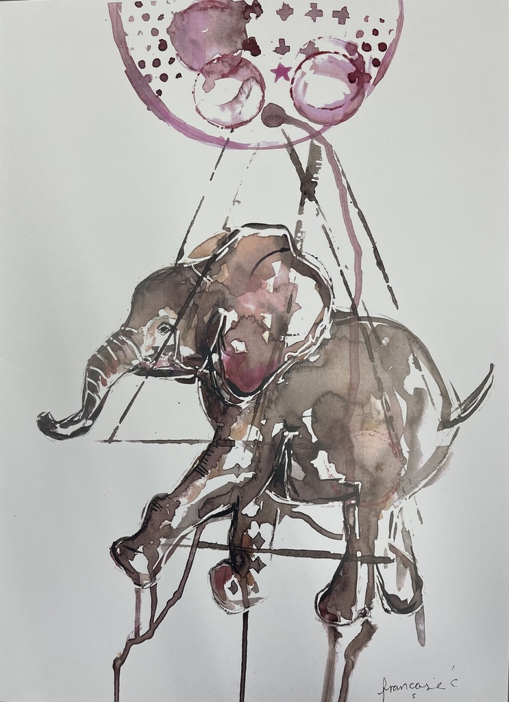 ORIGINAL ART FRAMED KIDS ELEPHANT 300X450MM