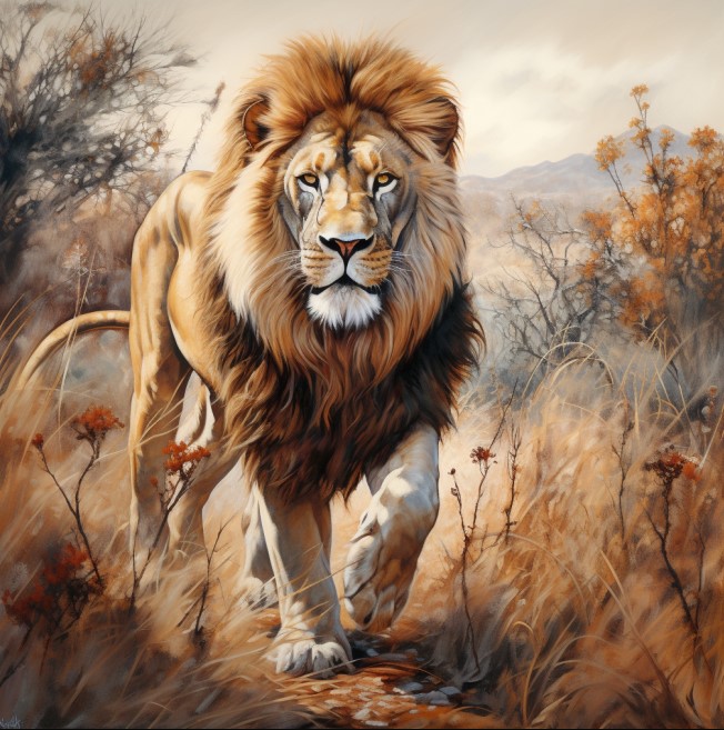 Print On Canvas Lion 970X970mm