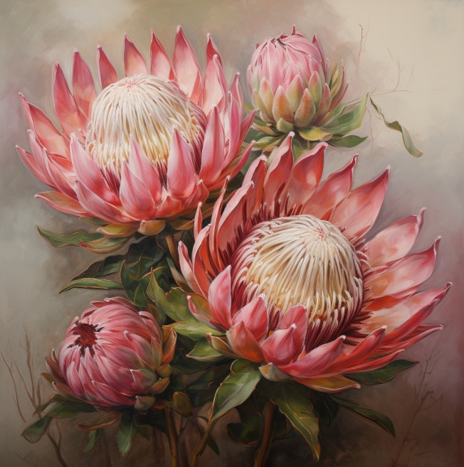 PRINT ON CANVAS PROTEA FLOWERS 800X800MM
