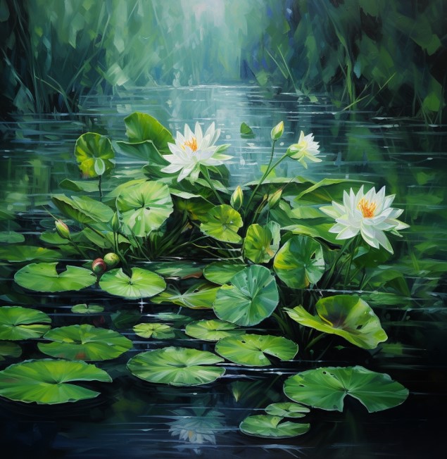 Print On Canvas Waterlilies Flowers  1200X800mm