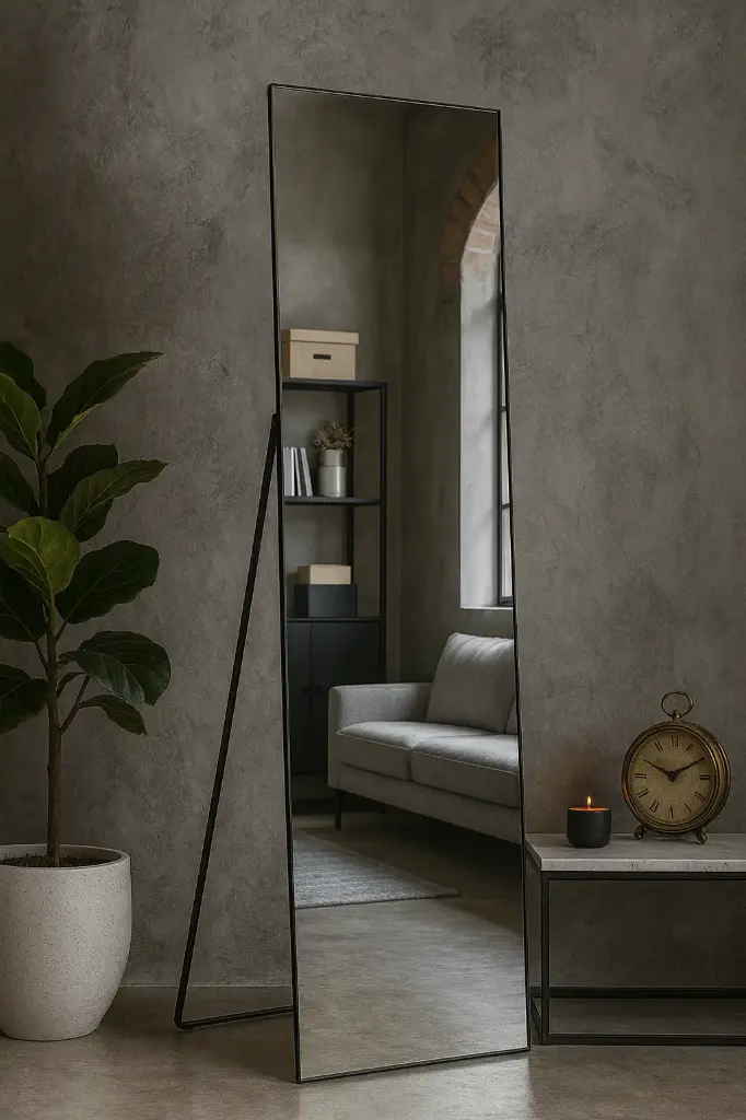 Mirror Rectangle With Stand 600X1800mm Black With Stand