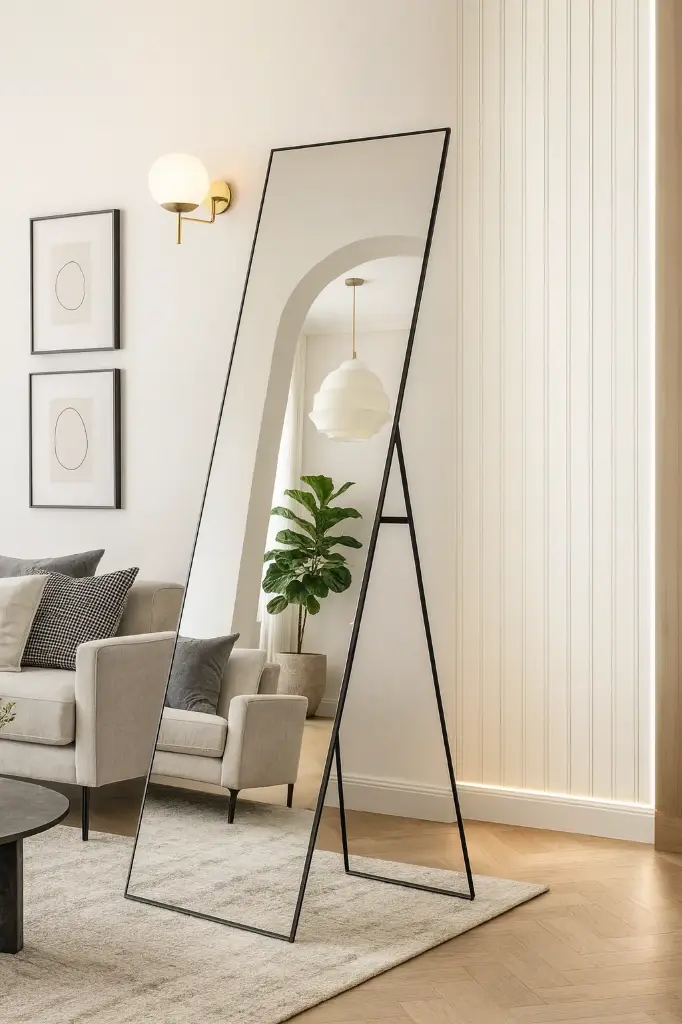 Mirror Rectangle With Stand 600X1800mm Black With Stand