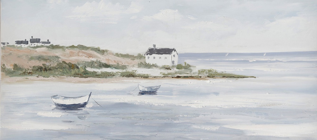 Oil On Canvas Boats In Harbour 700X1400mm