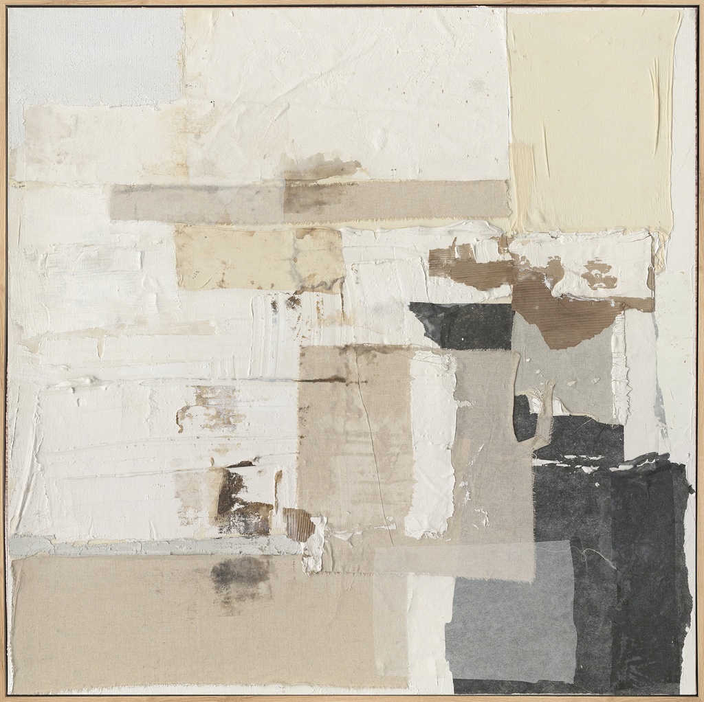 OIL ON CANVAS FRAMED ABSTRACT BEIGE & BLACK 1200X1200MM