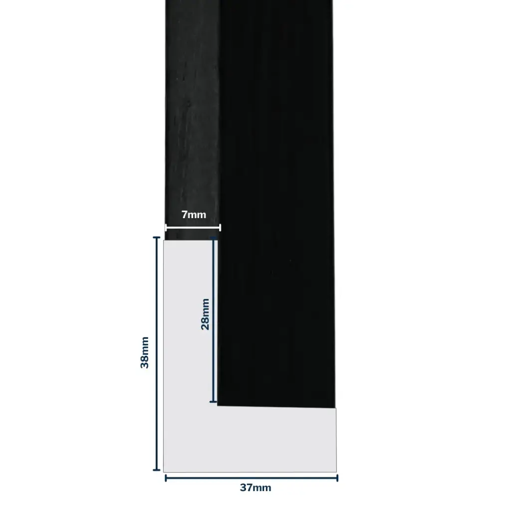 Wood Moulding W 37 X H 38 X L 2900mm Black (Canvas Floater 27mm) 7mm Face
