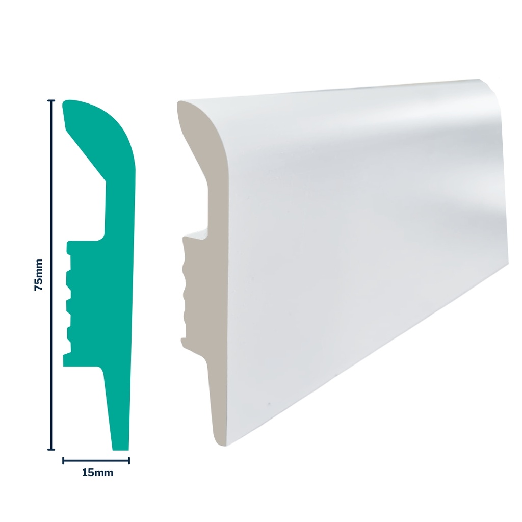 HDPS Skirting H 75 X W 15 X L 2700mm White