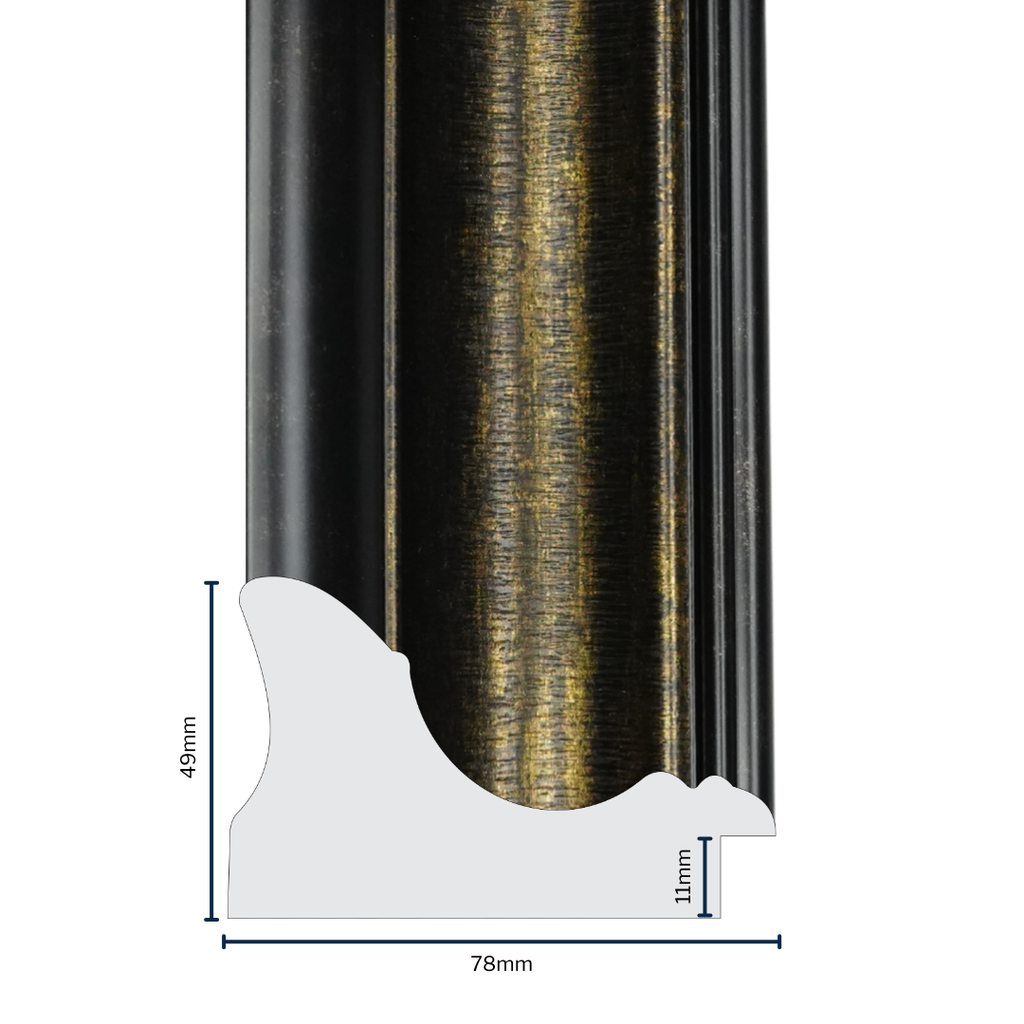 PS Moulding W 78 X H 49 X L 2900mm Antique Gold & Black