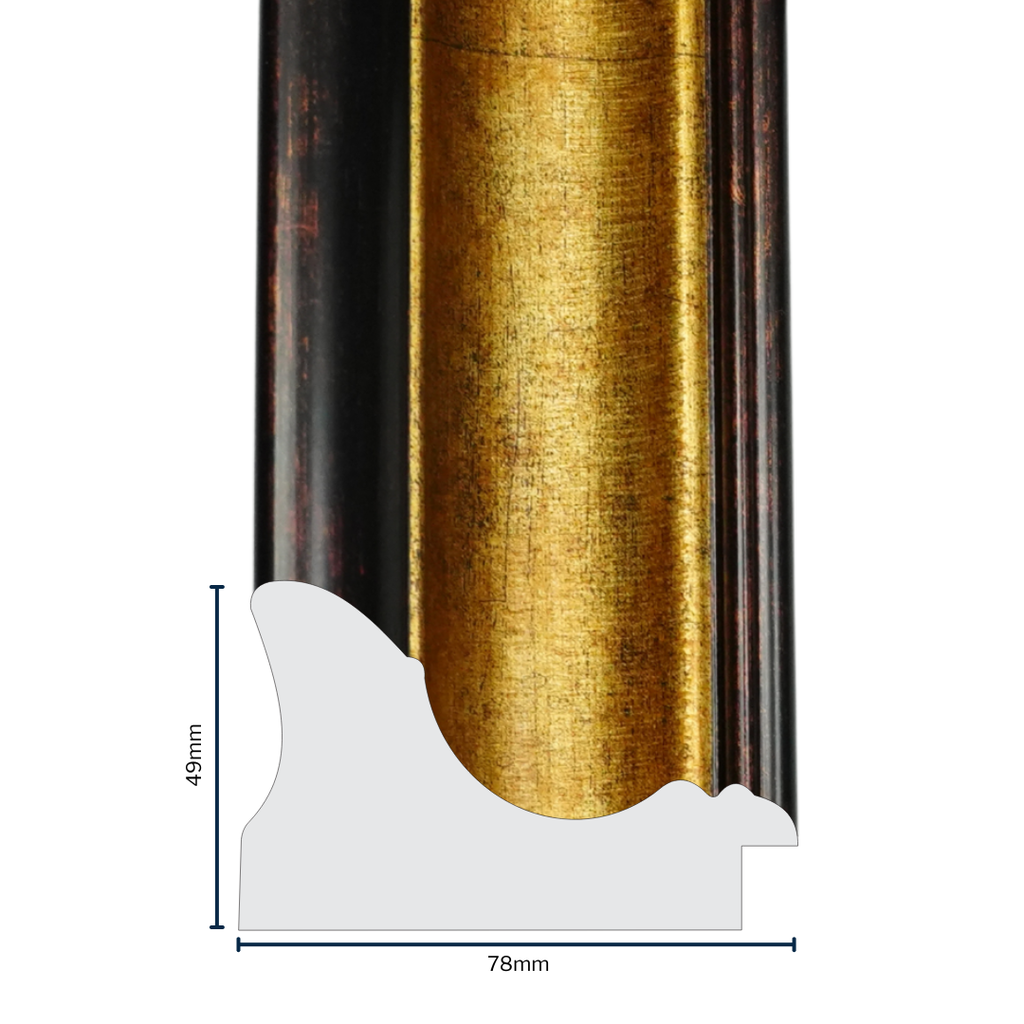 PS Moulding W 78 X H 49 X L 2900mm Antique Gold & Black