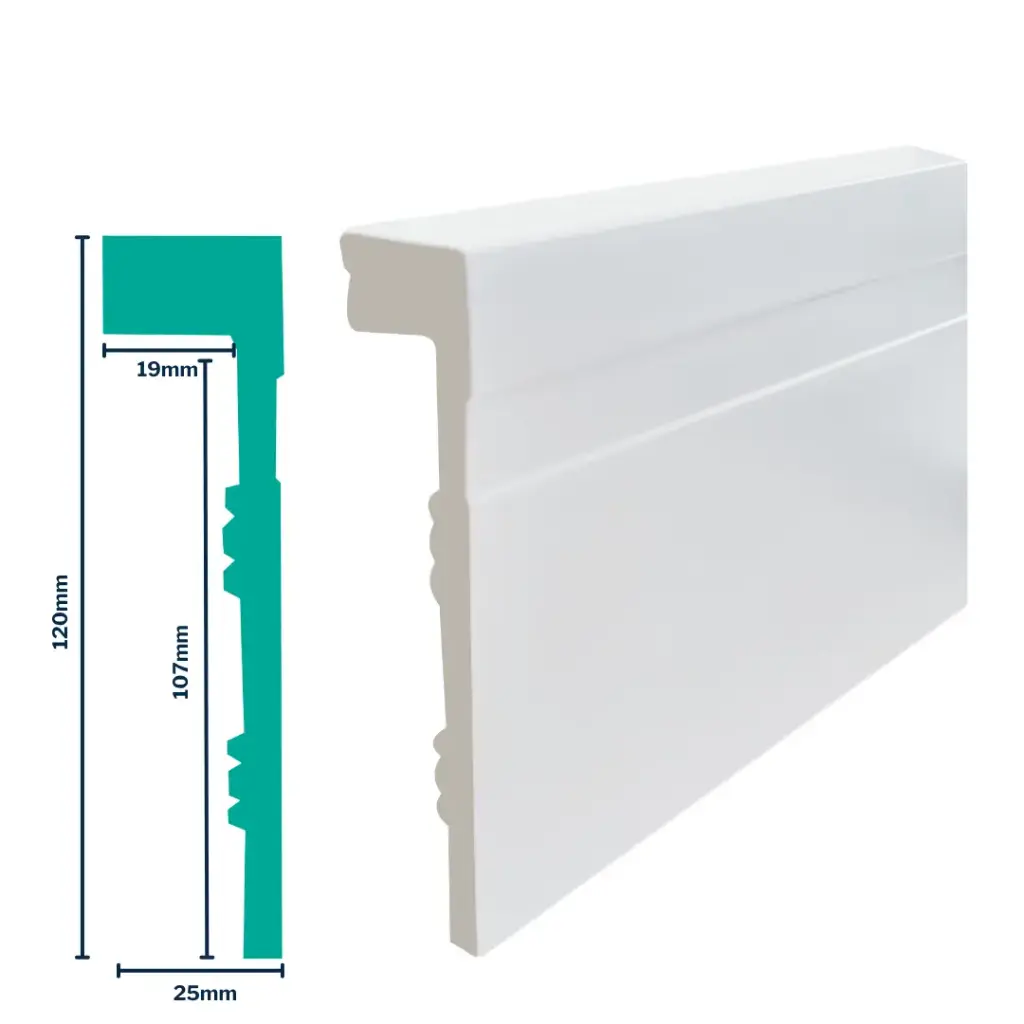 HDPS Skirting Tile Cover H 120 X W 25 X L 2700mm White 