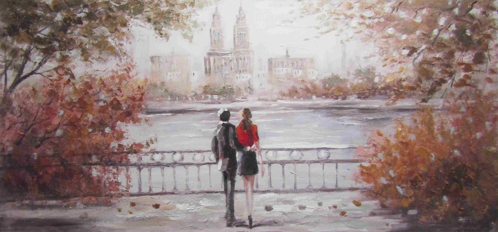 Oil On Canvas Street Scene 700X1500mm