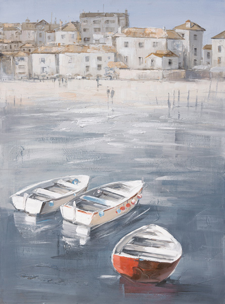 Oil On Canvas Boats Harbour Scene 800X1000mm