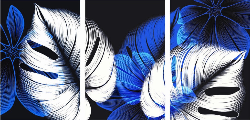 Print On Canvas Blue Leaves 450X970mm