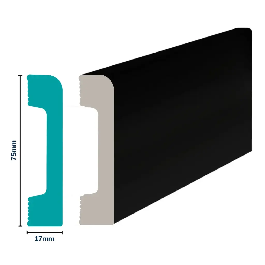 HDPS Skirting H 75 X W 17 X L 2700mm Jet Black