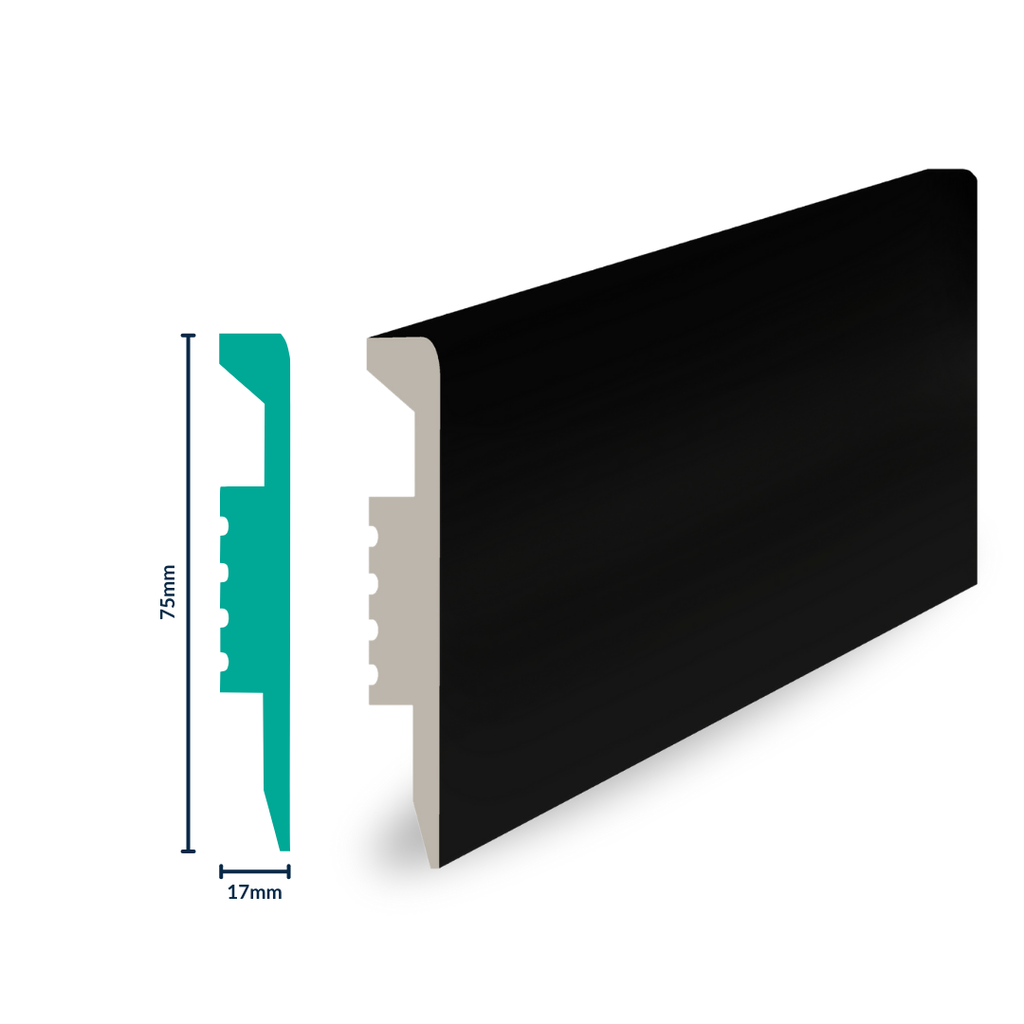 HDPS Skirting H 75 X W 17 X L 2700mm Jet Black