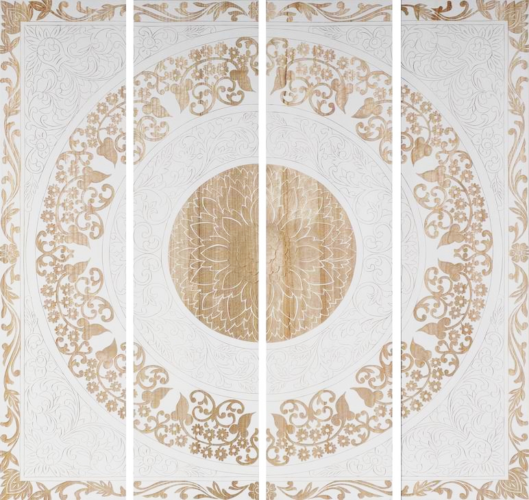 Original Art Wood Carving Floral Design 500X370 4 Pcs