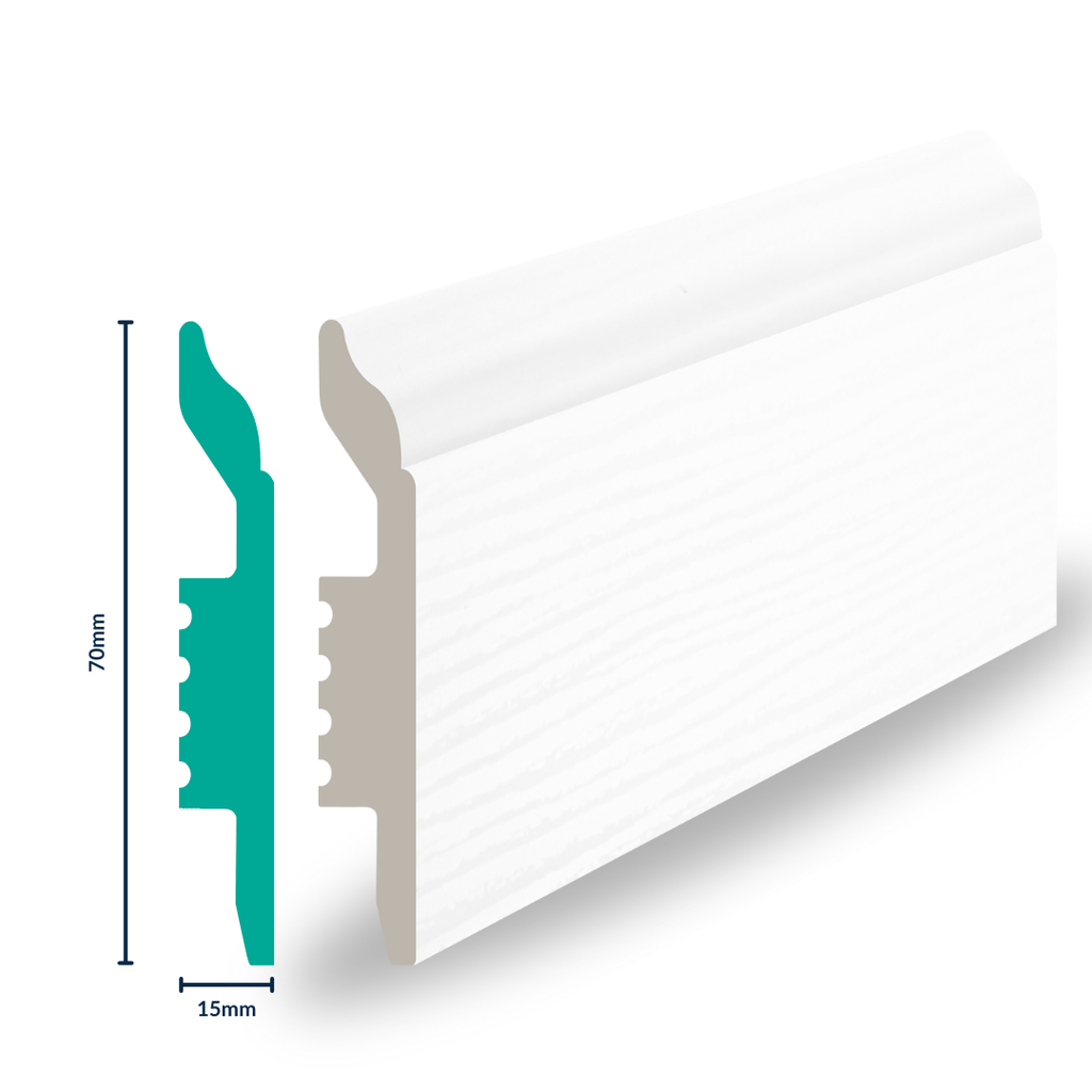 HDPS Skirting H 70 X W 15 X L 2700mm  White Woodgrain