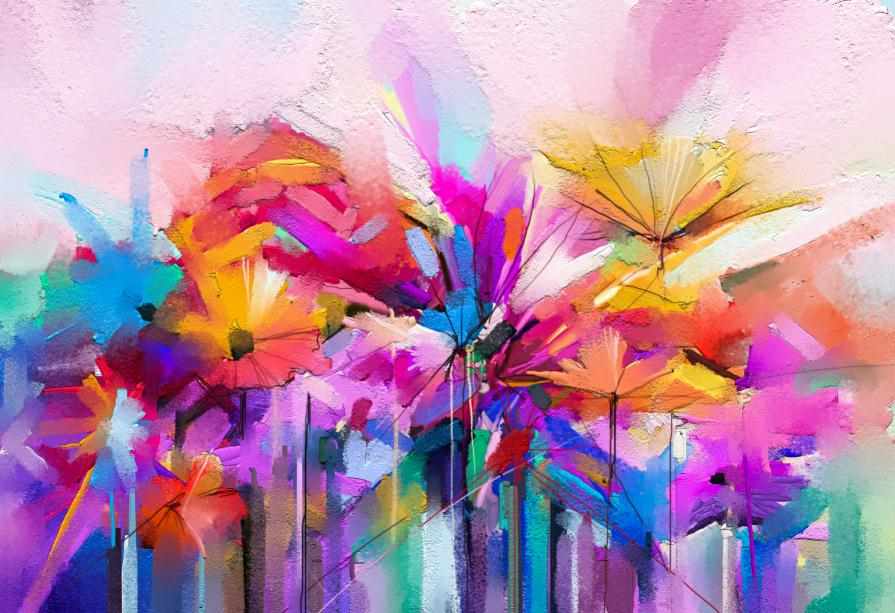 Print On Canvas  Colourful Abstract Flowers II 1200X800mm
