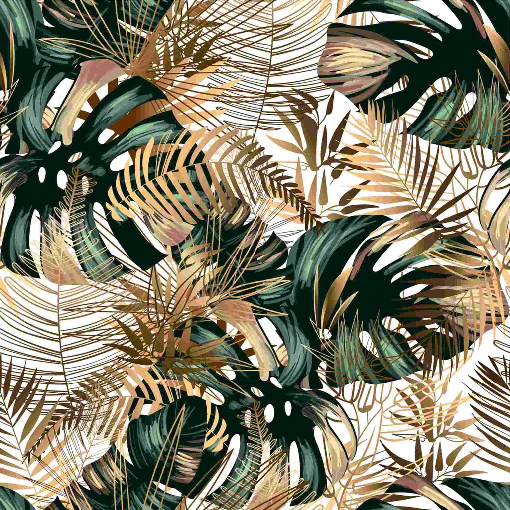 Print On Canvas - Golden Green Tropical Leaves (1200X1200mm)