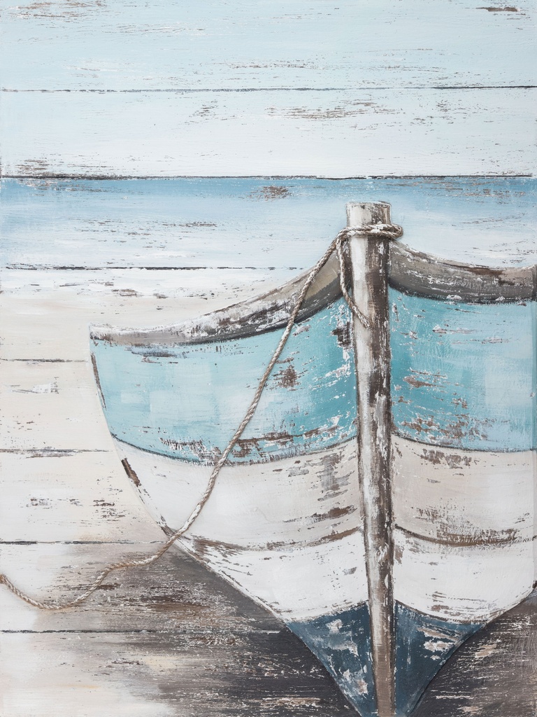 [PXYW705/1139W] OIL ON CANVAS BOAT ON BEACH 900X1200MM