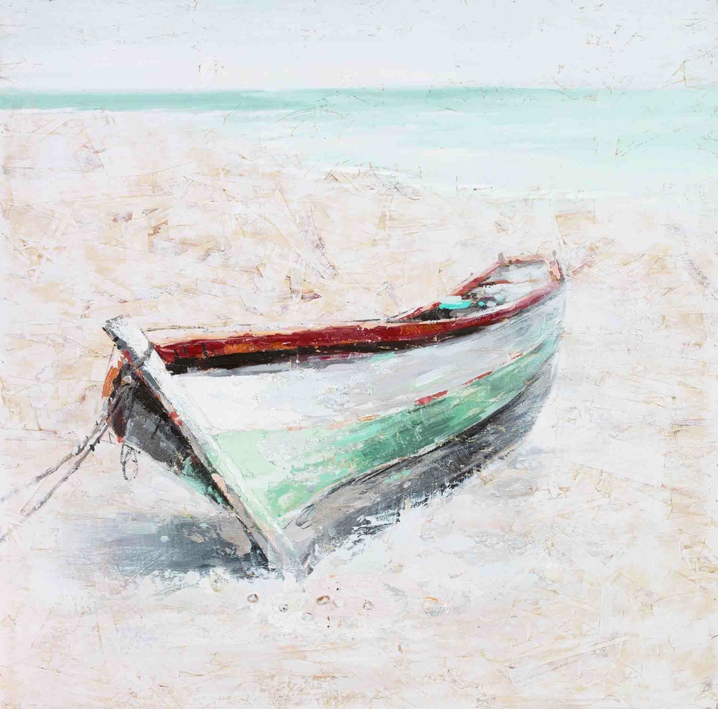 [PXYW667/1095G] OIL ON CANVAS BOAT ON BEACH 800X800MM