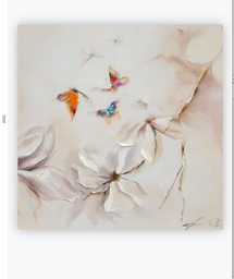 [PXFC339/1139K] Oil On Canvas Flowers & Butterflies 800X800mm