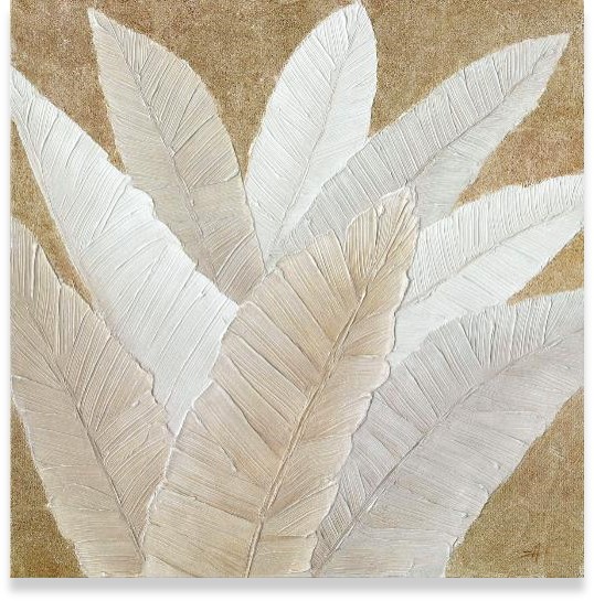 [PXYW729] PRINT ON CANVAS WHITE & BEIGE LEAVES 1000X1000MM
