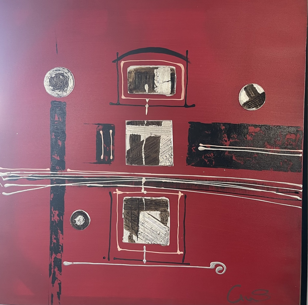 [DE016/1095H] OIL ON CANVAS ABSTRACT RED & BLACK 600X600MM
