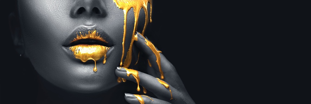 [PXM125] PRINT ON CANVAS - BLACK FACE GOLD LIPS (1500 X 900)