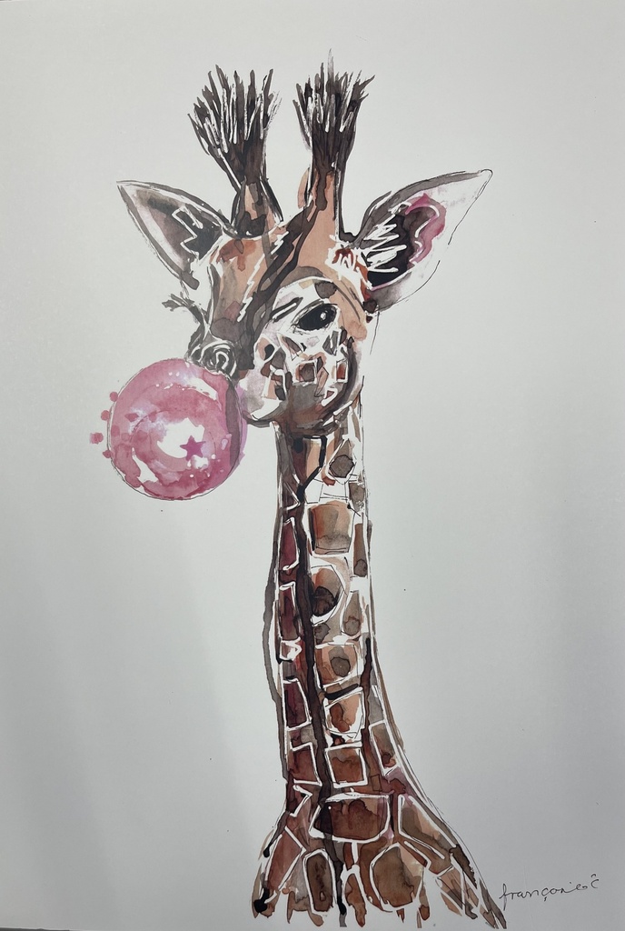 [FP328/1171-3S] ORIGINAL ART FRAMED KIDS GIRAFFE 300X450MM