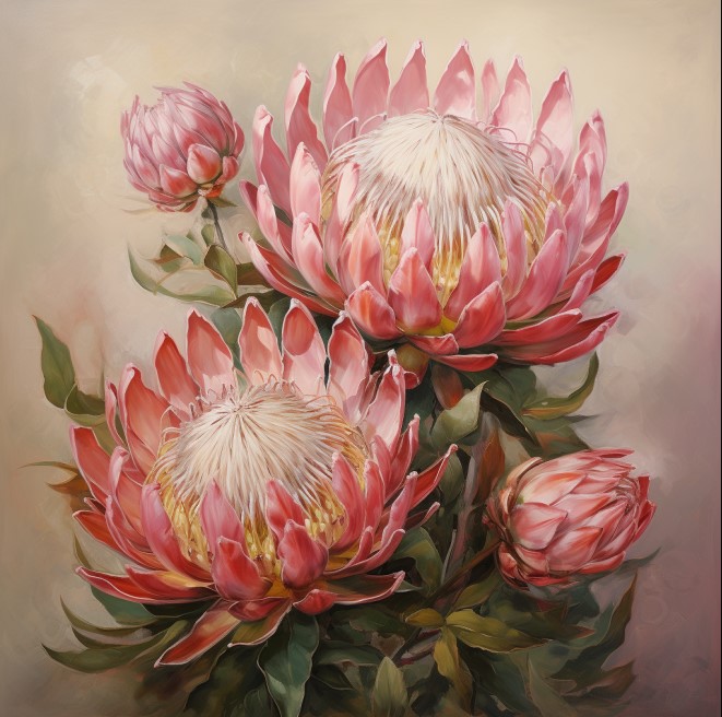 [PXM143/1169-3P] PRINTS ON CANVAS PROTEA FLOWER 800X800MM