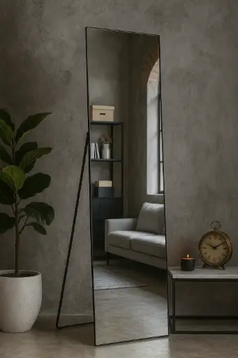 [MJ4B-23S] Mirror Rectangle With Stand 600X1800mm Black With Stand