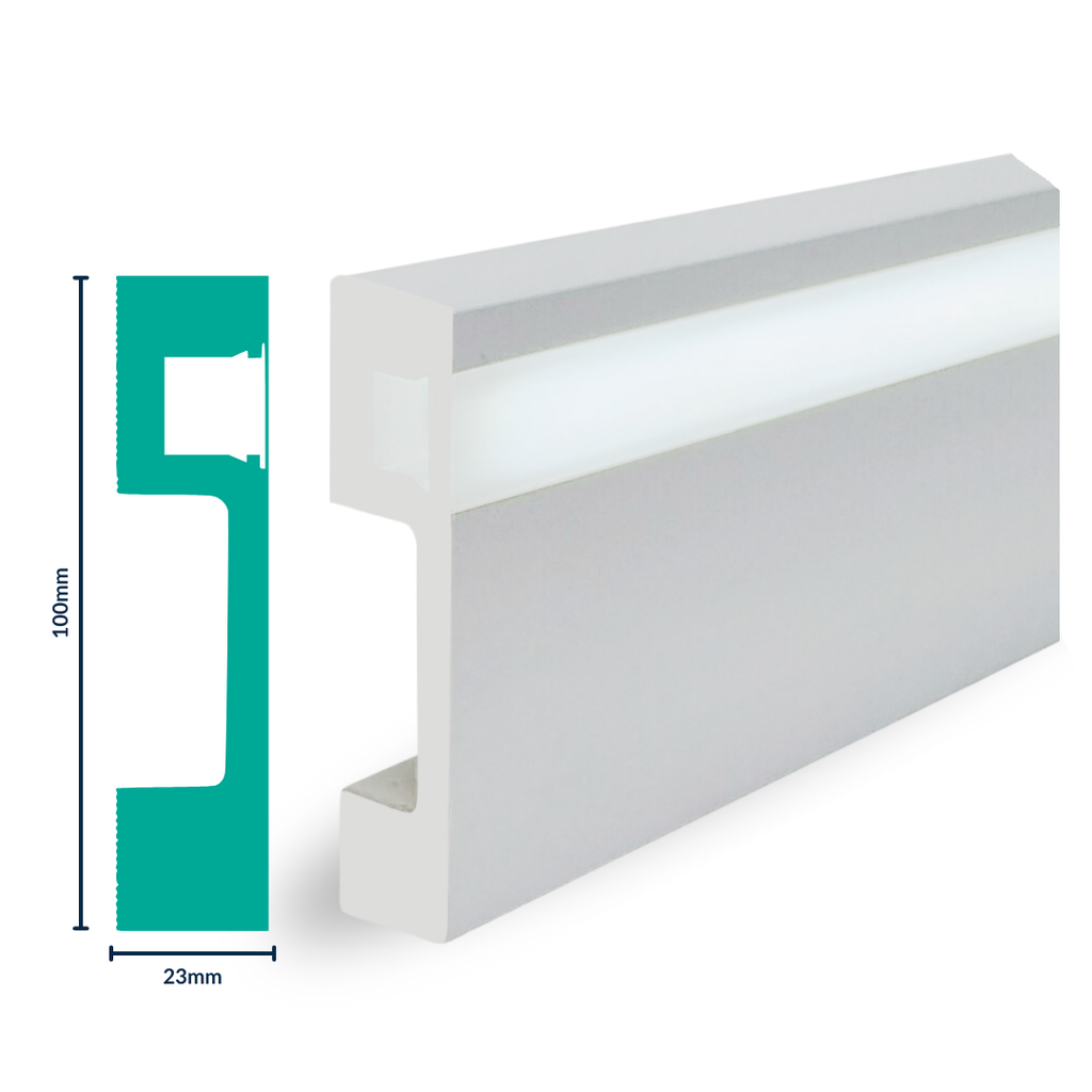 [3038WN] HDPS SKIRTING LED H 100 X W 23 X L 2700MM WHITE