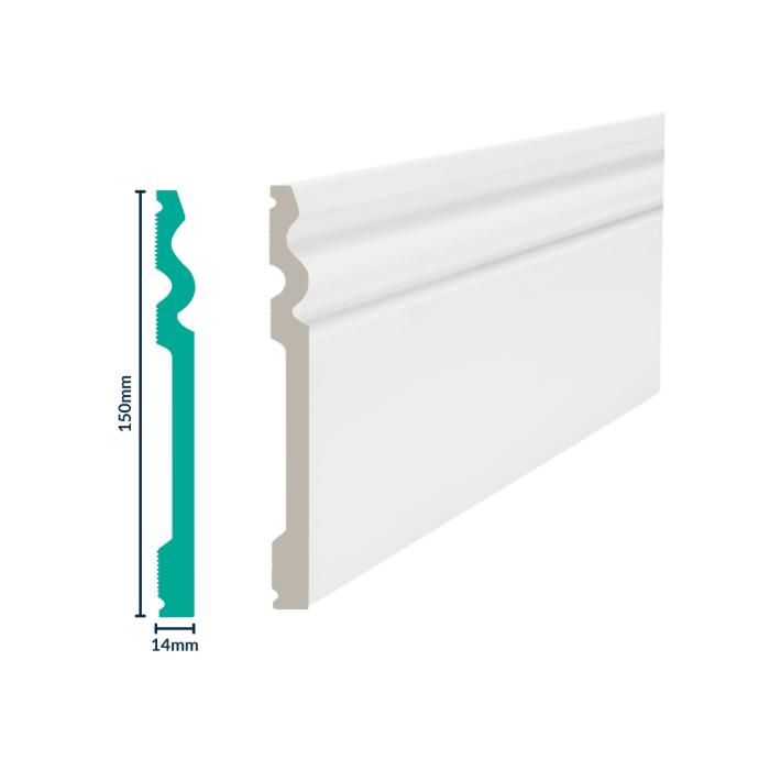 [3004WN] HDPS SKIRTING H 150 X W 14 X L 2700MM WHITE