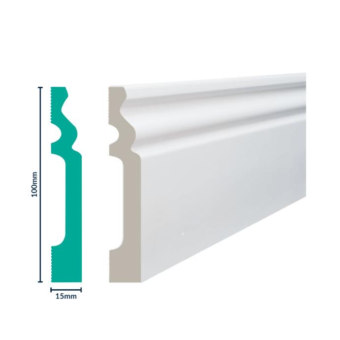 [3005WN] HDPS SKIRTING H 100 X W 15 X L 2700MM WHITE