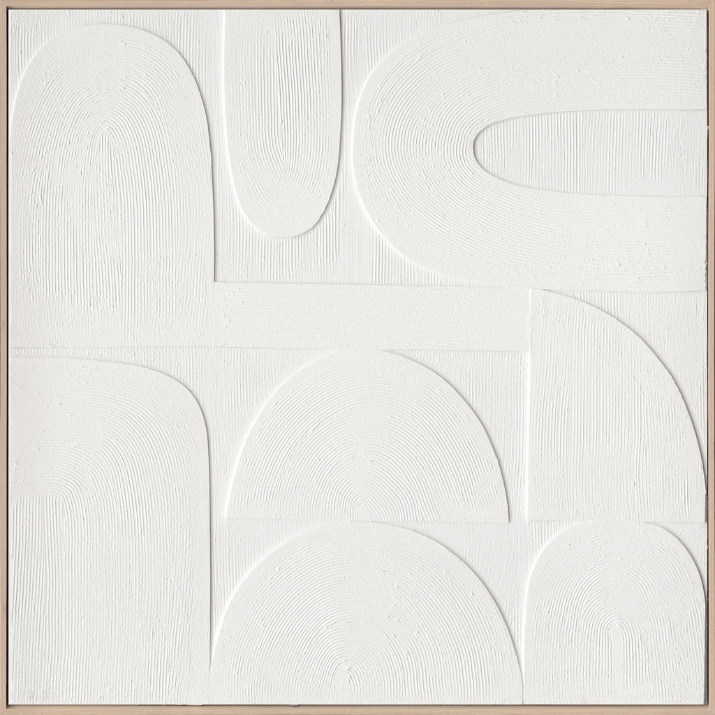 [PXYW770] OIL ON CANVAS FRAMED ABSTRACT WHITE 1000X1000MM