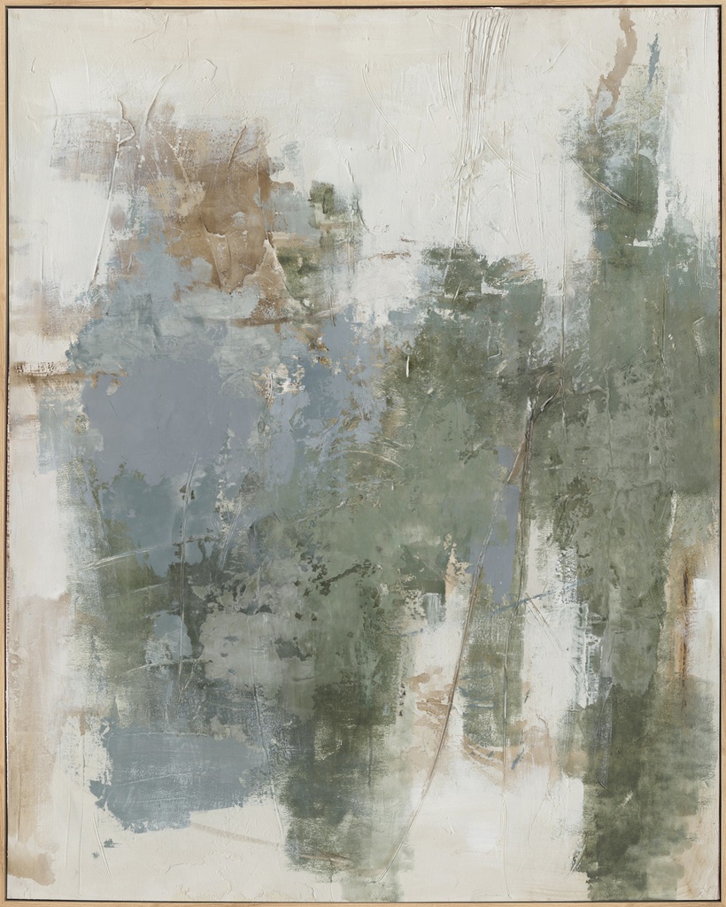 [PXYW771] OIL ON CANVAS FRAMED ABSTRACT BLUE & GREENS 1200X1500MM