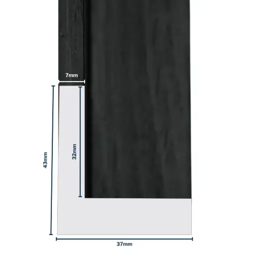 [7010B] Wood Moulding W 37 X H 44 X L 2900mm Black (Canvas Floater 33mm) 7mm Face