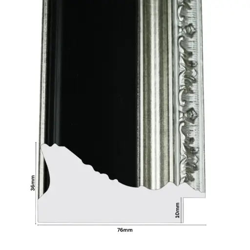 [749-7S] PS Moulding W 76 X H 36 X L 2900mm Black & Silver