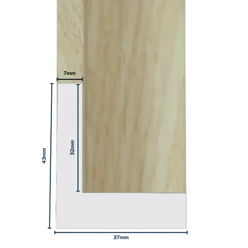 [7010N] Wood Moulding W 37 X H 44 X L 2900mm Natural (Canvas Floater 33mm) 7mm Face