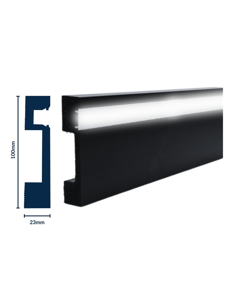 [3038ZP] HDPS SKIRTING LED H 100 X W 23 X L 2700MM JET BLACK