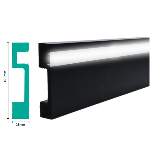 [3038ZP] HDPS Skirting Led H 100 X W 23 X L 2700mm Jet Black