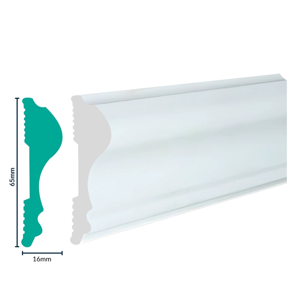 [3050WN] HDPS WAINSCOTING/DADO RAIL H 65 X W 16 X L 2700MM WHITE 