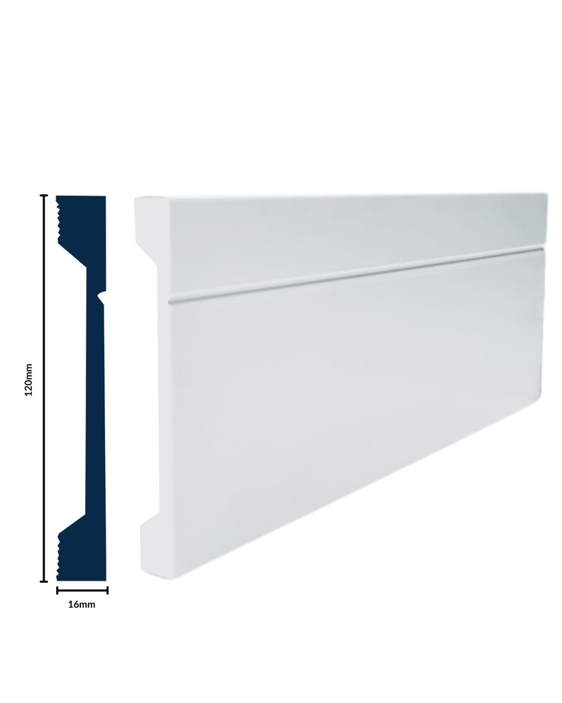 [3023WN] HDPS SKIRTING H 120 X W 16 X L 2700MM WHITE