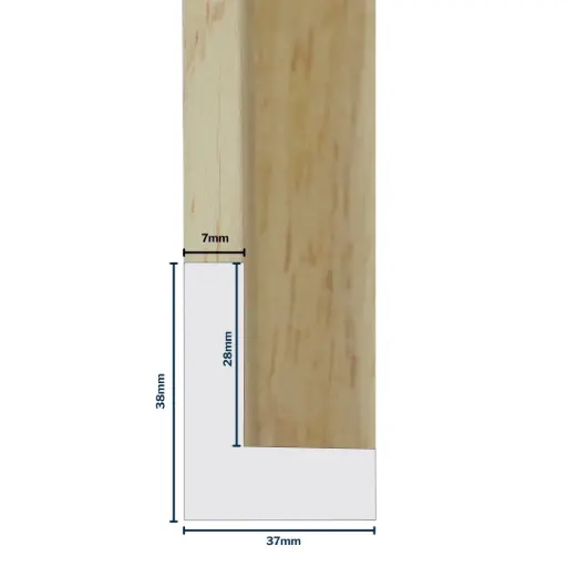 [7015N] Wood Moulding W 37 X H 38 X L 2900mm Natural (Canvas Floater 27mm) 7mm Face