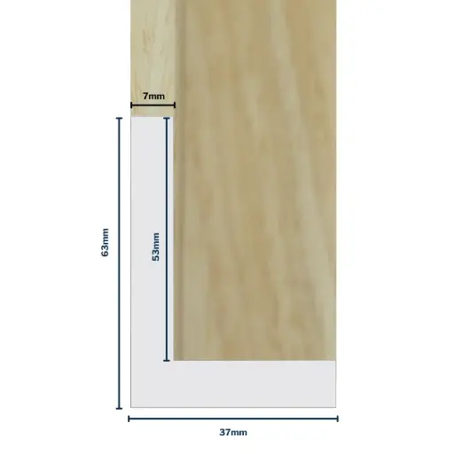 [7012N] Wood Moulding W 37 X H 63 X L 2900mm Natural (Canvas Floater 52mm) 7mm Face