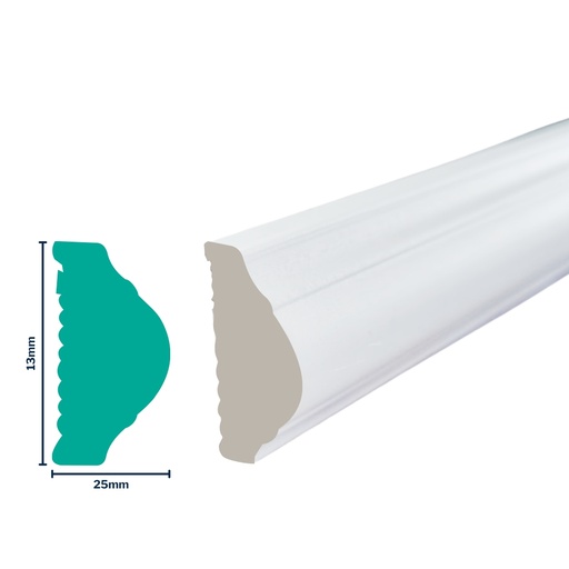 [3052WN] HDPS Wainscoting/Dado Rail H 13 X W 25 X L 2700mm White