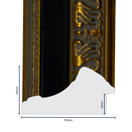 [2001A] PS Moulding W 93 X H 44 X L 2900mm Gold & Black