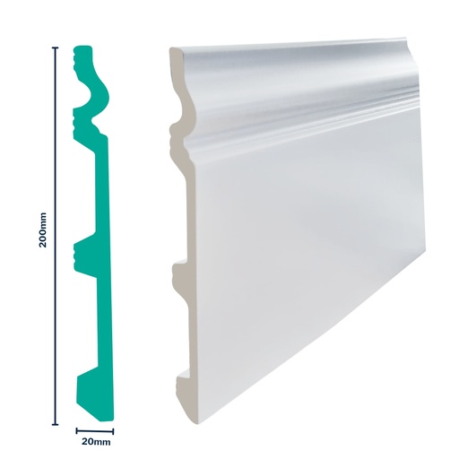 [3027W] HDPS Skirting H 200 X W 20 X L 2700mm White